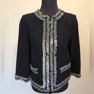 St. John Black Tweed Shimmer Jacket with Striped Sequins 2